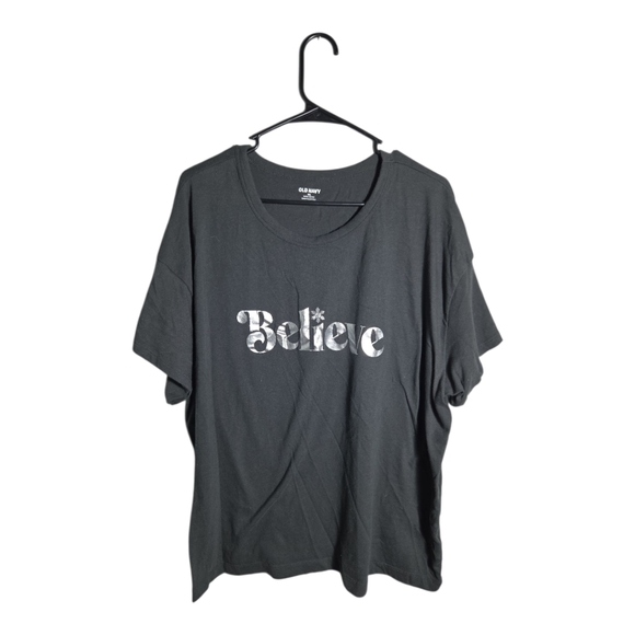 Old Navy Women’s XXL Black Graphic Tee “Believe” Short Sleeve T-Shirt - Picture 1 of 3